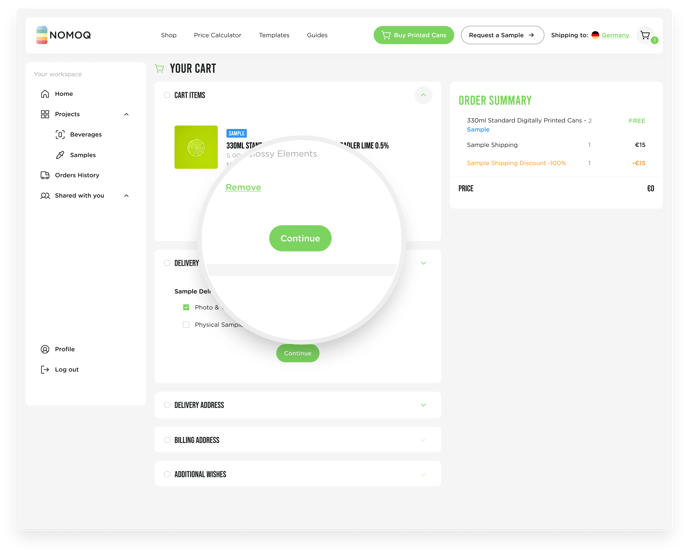 10. Richiesta di campione per il checkout